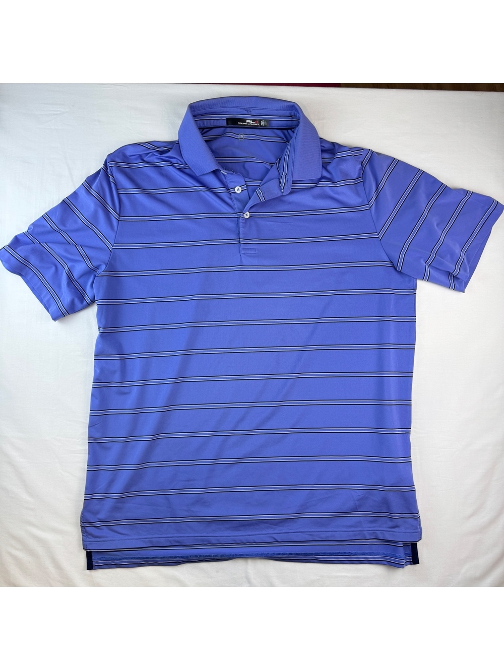 RLX Ralph Lauren Blue Striped Polo Shirt Size Men’s Large PERFORMANCE Golf
